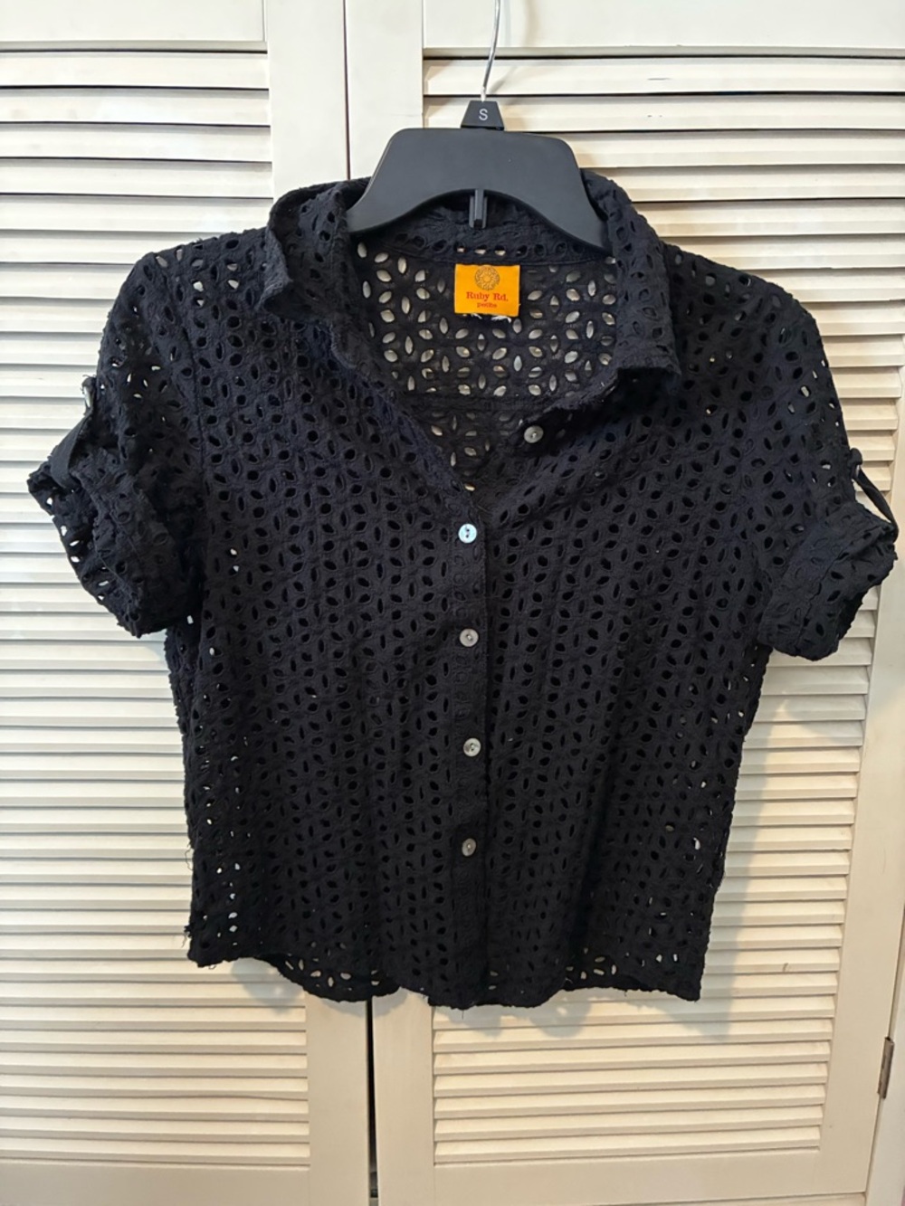 Ruby Rd. Black Eyelet Button-Down Short Sleeve Shirt